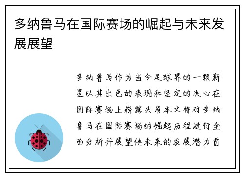 多纳鲁马在国际赛场的崛起与未来发展展望